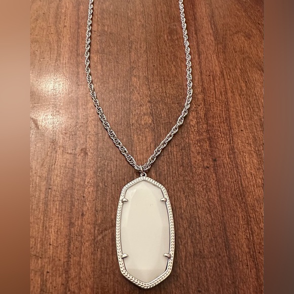 Kendra Scott Rae Necklace: Silver Long Necklace with White Stone Pendant - EUC - Picture 1 of 12